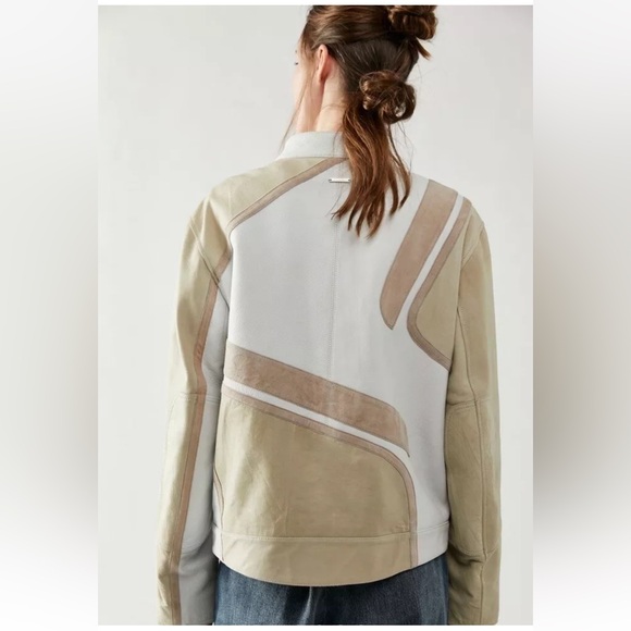 Free People Deadwood Hiro Jacket Recycled Leather Zip Cuffs Biege - Picture 3 of 8